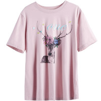 SENTUBILA 尚都比拉 女士圆领短袖T恤 102T20706 小鹿印花款 烟粉色 XL