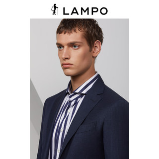 LAMPO/蓝豹男套装西服上衣潮流深蓝提花羊毛修身商务西装外套男