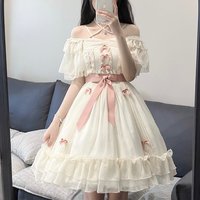 放羊de西西 Lolita洛丽塔 浪漫诗篇 女士露肩连衣裙 杏色