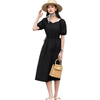 INMAN 茵曼 女士中长款连衣裙 1812132 午夜黑 XL