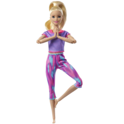 Barbie 芭比 Made to Move 娃娃,带 22 个弹性关节和长金发马尾穿着运动服,适合 3 至 7 岁儿童