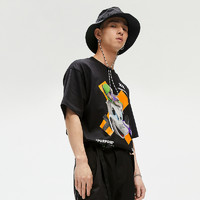 GXG 男装[生活系列]21年夏季商场同款青年黑色趣味时尚印花T恤