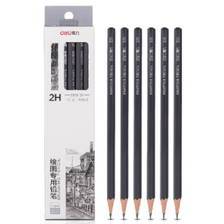 deli 得力 S998-2H 六角杆绘图铅笔 2H 12支装
