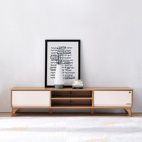 QuanU 全友 120750 简约双抽电视柜 玉兰白+橡木纹