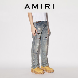 AMIRI 2022春夏男装系列 棉质破洞直筒牛仔裤  浅蓝色  29