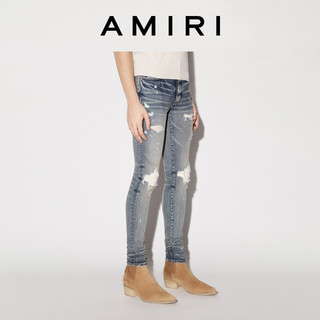AMIRI 2022春夏新品男装系列 棉质混纺弹力破洞设计牛仔裤  浅蓝色 28