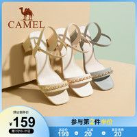 CAMEL 骆驼 女鞋2022新款夏季一字带真皮高跟凉鞋女仙女风粗跟时装凉鞋女