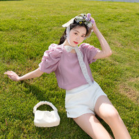 xiangying 香影 泡泡袖上衣女时尚洋气宽松气质圆领显瘦小衫