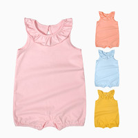 Minizone 夏季女童宝宝婴儿纯色翻领无袖背心连体哈衣爬服0-3岁
