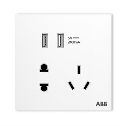 ABB 盈致系列 CA293 五孔带双USB插座 典雅白