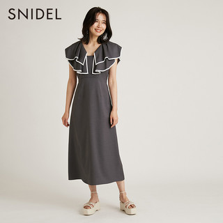 SNIDEL 2022春夏新品优雅荷叶边大翻领直筒系带连衣裙SWFO222045 灰色