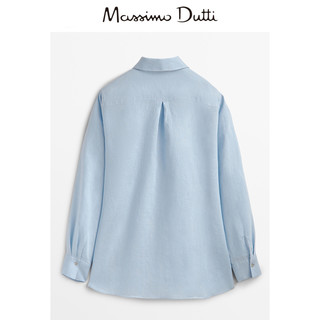 Massimo Dutti女装 宽松版型亚麻素色休闲通勤时尚长袖衬衫 05193512403 天蓝色 44(175/100A)