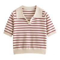 INMAN 茵曼 女士翻领针织衫 F18225093 红白条 S