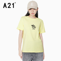 A21 女装针织合体圆领短袖衫 浅粉黄 S