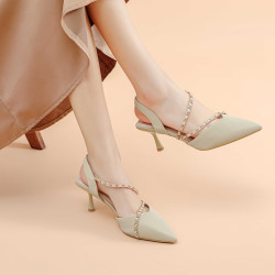 daphne达芙妮凉鞋女夏季2022包头凉鞋气质仙女风细跟链条尖头高跟鞋女