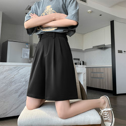 TONLION 唐狮 夏季新款西装短裤女高腰显瘦黑色直筒短裤