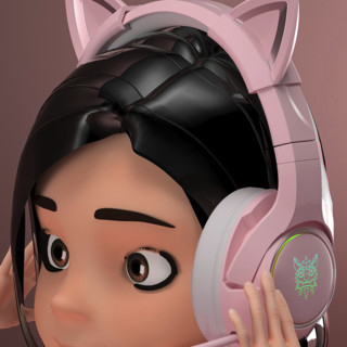 ONIKUMA 猫耳电竞游戏耳机头戴式粉色7.1声道