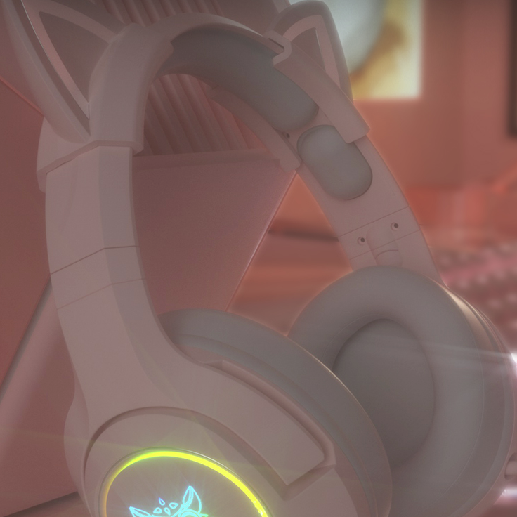 ONIKUMA 猫耳电竞游戏耳机头戴式 粉色7.1声道
