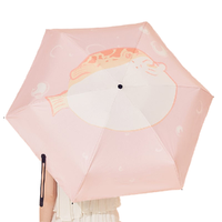 uvno 海洋系列 UV21024 6骨五折遮阳伞 河豚款 浅薄红