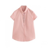 INMAN 茵曼 女士短袖衬衫 18226069 粉红色 S