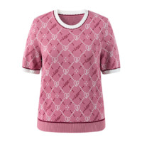 Juzui 玖姿 女士圆领短袖针织衫 JTCX31207 格粉红 S