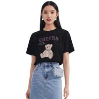 Juzui 玖姿 annakro系列 女士圆领短袖T恤 JTBX83303 素黑 XXL