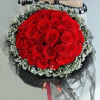 馨仪 七夕情人节鲜花速递 33朵红玫瑰花束—黑纱款