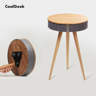 COOLGEEK 罗永浩推荐桌子蓝牙音箱手机无线充电3D家用重低音炮卧室客厅木质小茶几音响 胡桃木款