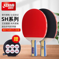 DHS 红双喜 乒乓球拍2只装双拍套装初学者二星儿童学生专业级兵乓横拍直拍 【直拍2只