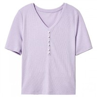 CHIU·SHUI 秋水伊人 女士圆领短袖T恤 622204D502496 紫色 L