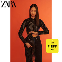 ZARA女装 开口设计仿皮上衣 8338003 800 黑色 xs