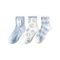 Caramella 焦糖玛奇朵 女士中筒袜套装 3条装(薄荷蓝+白色+蓝白格)