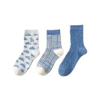 Caramella 焦糖玛奇朵 女士中筒袜套装 3条装(木马蓝+蓝灰色+蓝白色)