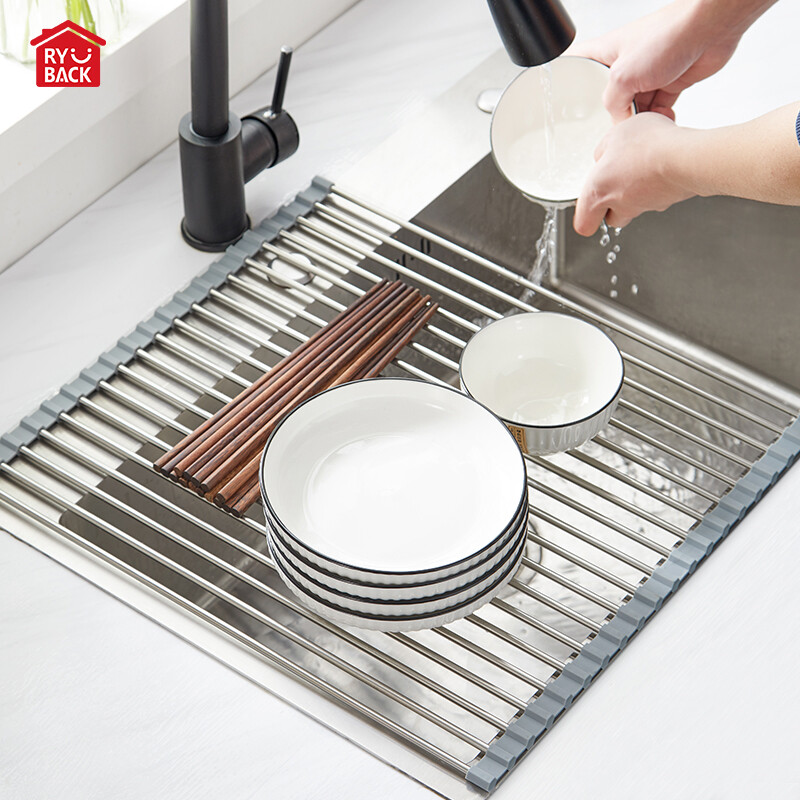 莱贝(ryback)可折叠沥水架不锈钢厨房置物架水槽水池碗碟架子过滤网