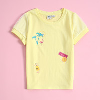 JEANSWEST 真维斯 女童 夏季可爱泡泡袖时尚圆领热带雨林印花短袖T恤