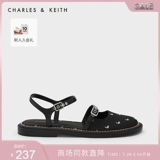 年中折扣CHARLES＆KEITH女鞋CK1-70900298油画明缝线饰低跟凉拖鞋