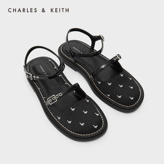 年中折扣CHARLES＆KEITH女鞋CK1-70900298油画明缝线饰低跟凉拖鞋