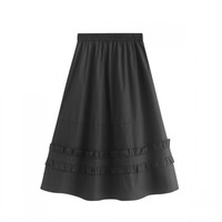 INMAN 茵曼 女士中长款半身裙 F18226180 午夜黑 XL