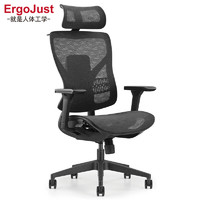 Ergojust 爱高佳 电脑椅 人体工学椅 R1黑网（米字背仿生设计，椅背可升降）） 无脚托