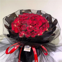 PLUS会员：鲜花情 简约黑纱·33朵红玫瑰鲜花花束 同城配送 支持预约日期