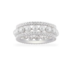 APM Monaco 春夏好礼 双圈珍珠镶戒指独特设计时尚银戒指A