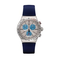 swatch 斯沃琪 瑞士手表 金属系列多功能三眼计时 蓝色晕染 男女石英表YVS435