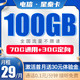 中国电信 纯流量卡5G手机卡不限速上网卡低月租电话卡号码卡全国通用 星秦卡29元100G流量