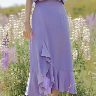 INMAN 茵曼 女士中长款半身裙 1892110669 蓝紫色 XL