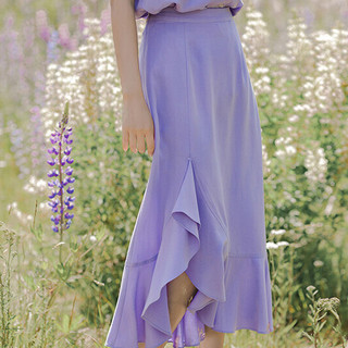 INMAN 茵曼 女士中长款半身裙 1892110669 蓝紫色 XL