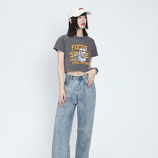 jiaodiankongjian 焦点空间 女士圆领短袖T恤 -498 灰色 XL