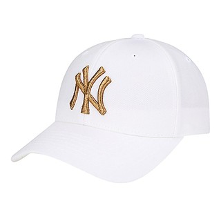 MLB 美国职棒大联盟 中性运动棒球帽 白色 NY金色大标硬顶