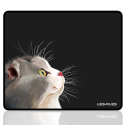 LESAILES 飞遁 300*250*3mm猫咪黑色游戏电竞鼠标垫 中号锁边电脑键盘桌垫 易清洁