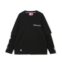 JACK&JONES 杰克琼斯 X NBA 男士假两件长袖T恤 222102017 黑色 XXL