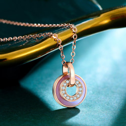 老庙黄金 老庙 18k金圆形贝壳套链 创意圆圈镶锆石项链女款 0字链